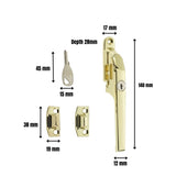 Window Locking Casement Fastener with Wooden Timber Handle – Polished Brass, Polished Chrome & White – Secure Window Latch for Timber Frames