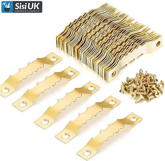 Sawtooth Canvas Picture Hangers (with screws) 45mm Brass- pack of 10 - Sisi UK Ltd
