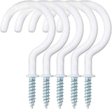 White Plastic Coated Shouldered Cup Hooks – Screw-In Wall Hooks for Mugs, Keys, Tools, Lights & Storage – Heavy Duty Metal