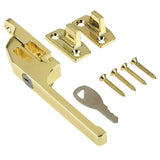 Window Locking Casement Fastener with Wooden Timber Handle – Polished Brass, Polished Chrome & White – Secure Window Latch for Timber Frames
