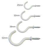 White Plastic Coated Shouldered Cup Hooks – Screw-In Wall Hooks for Mugs, Keys, Tools, Lights & Storage – Heavy Duty Metal