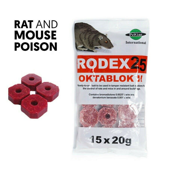 Rodex 25 Block Bait Rat & Mouse Killer Rodent Vermin Poison - Easy Pack 300gram pack of Oktablok II - Sisi UK Ltd