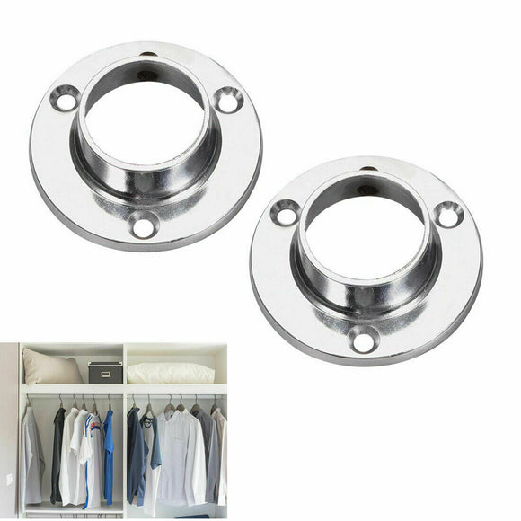 2x STRONG 19mm CHROME RAIL BRACKETS Round Cupboard Pole Wardrobe End Replacement - Sisi UK Ltd