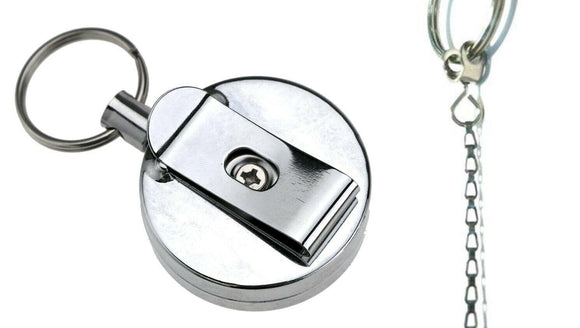 Stainless Silver Retractable Key Chain Recoil Keyring Heavy Duty Steel 450mm - Pack of 1 - Sisi UK Ltd