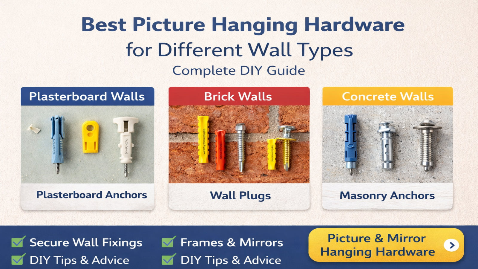 best picture hanging hardware for plasterboard brick and concrete walls DIY guide