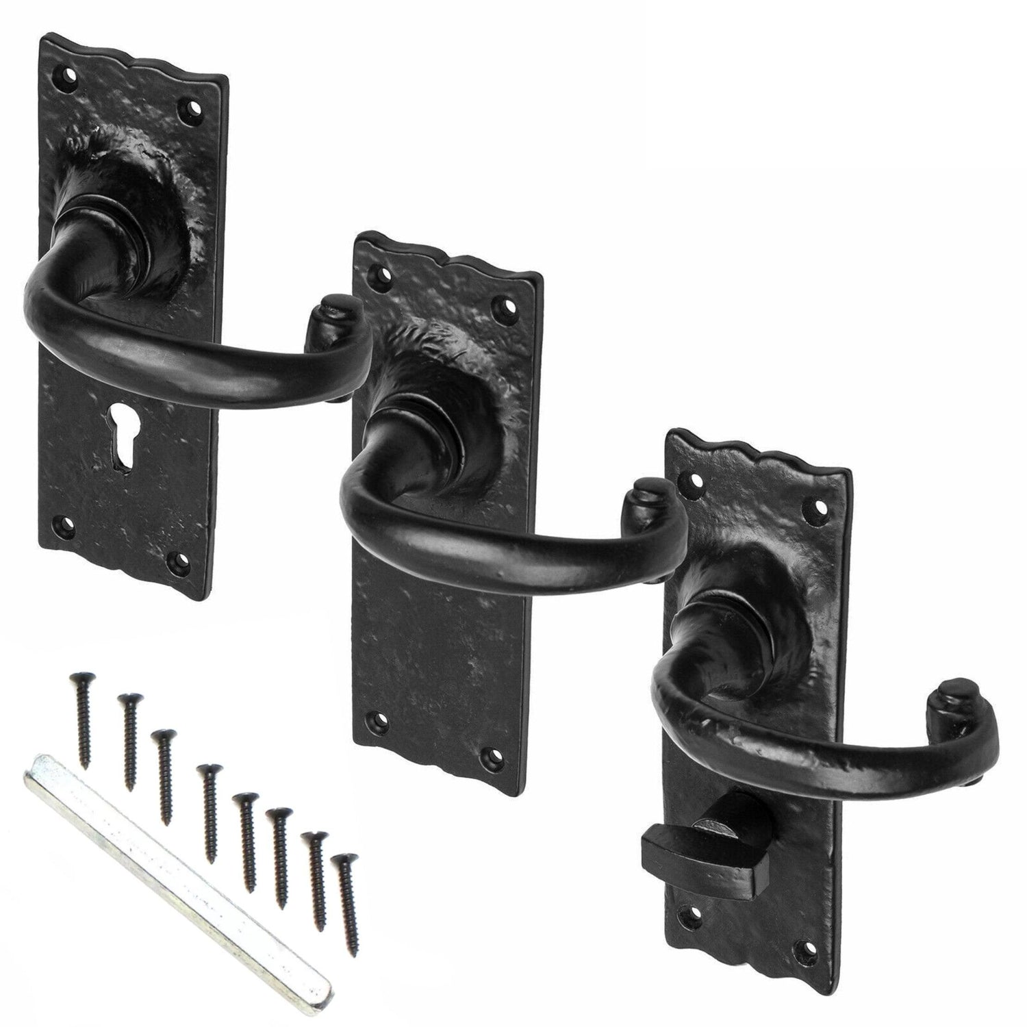 Cast Iron Door Handles Black Antique Retro Traditional Bathroom Latch Lock