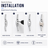 Polished Chrome Cleat Hooks Roman Blind Tie Back Hooks – Chrome Cord Hooks for Curtains, Blinds & Washing Line Tie Downs – Pack of 2