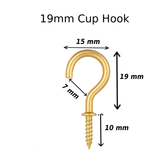 Cup Hooks Polished Brass Steel – Screw-In Metal Wall Hooks for Mugs, Keys, Lights & Storage – Heavy Duty Decorative Finish