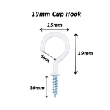 Cup Hooks White Plastic Coated Shouldered  – Screw-In Wall Hooks for Mugs, Keys, Tools, Lights & Storage – Heavy Duty Metal