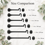 Malleable Black Cabin Hooks – Heavy-Duty Door & Gate Latches – Sizes 3", 4", 6", 8", 10", 12"
