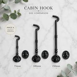 Cabin Hook Twisted Chain Hook Black Ironmongery - Decorative  for Gates, Doors, Sheds (75mm, 100mm, 150mm)