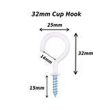 Cup Hooks White Plastic Coated Shouldered  – Screw-In Wall Hooks for Mugs, Keys, Tools, Lights & Storage – Heavy Duty Metal