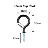 Cup Hooks Black Plastic Coated Shouldered – Screw-In Wall Hooks for Mugs, Keys, Tools, Lights & Hanging Storage