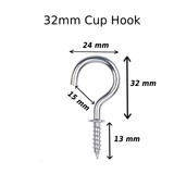 Cup Hooks Polished Chrome steel – Screw-In Metal Wall Hooks for Mugs, Keys, Lights & Storage – Heavy Duty Shiny Finish