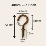 Cup Hooks Antique Bronze  – Screw-In Metal Wall Hooks for Mugs, Keys, Lights & Storage – Rustic Heavy Duty Finish