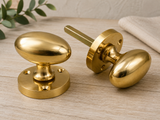 Solid Brass 65mm Victorian Style Oval Mortice Door Knob Set – Traditional Antique Pair for Internal & External Doors