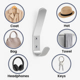 Hat & Coat Hooks Double  Aluminium – Large Pack Wall & Door Dress Robe Garment Hanger – Silver, Black, Gold