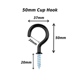 Cup Hooks Black Plastic Coated Shouldered – Screw-In Wall Hooks for Mugs, Keys, Tools, Lights & Hanging Storage