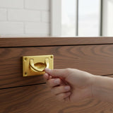 Brass Flush Door Pull Handle 70mm – Vintage Polished Brass Drop Pull Handle with Screws for Cabinet, Cupboard, Wardrobe & Window