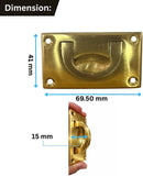 Brass Flush Door Pull Handle 70mm – Vintage Polished Brass Drop Pull Handle with Screws for Cabinet, Cupboard, Wardrobe & Window