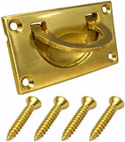 Brass Flush Door Pull Handle 70mm – Vintage Polished Brass Drop Pull Handle with Screws for Cabinet, Cupboard, Wardrobe & Window
