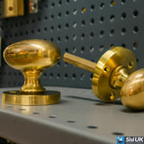 Solid Brass 65mm Victorian Style Oval Mortice Door Knob Set – Traditional Antique Pair for Internal & External Doors