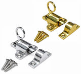 Fanlight Window Catch 65mm Spring Loaded Pull Ring Latch – Skylight Cabinet Wardrobe Window Fastener – Polished Brass or Chrome