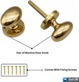 Solid Brass 65mm Victorian Style Oval Mortice Door Knob Set – Traditional Antique Pair for Internal & External Doors