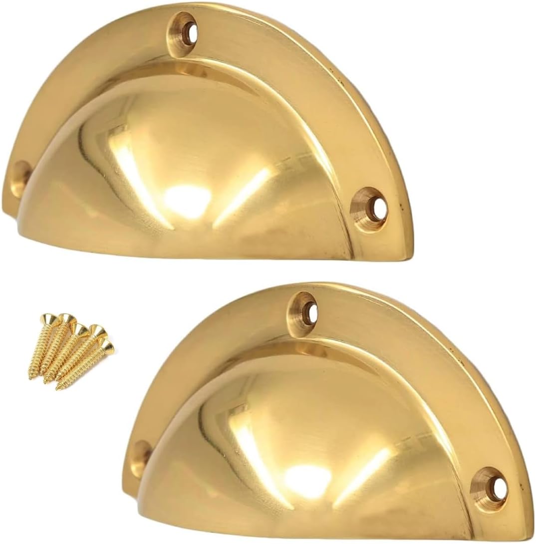 Polished Brass / Chrome 85mm Door Cabinet Cup Shell for Pull Handle Kitchen Cupboard Bin Cup Handles Cup Pulls Drawer Handles Shell Cup Pull Handles for Cabinets Pack of 2.
