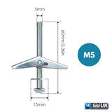 Toggle Bolts M5 X 50mm Heavy Duty Hollow Wall Anchor Drywall Screws And Wing Spring Toggle Bolts For Plasterboard, Cavity Wall, Fiberboard Pack of 4