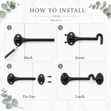 Malleable Black Cabin Hooks – Heavy-Duty Door & Gate Latches – Sizes 3", 4", 6", 8", 10", 12"