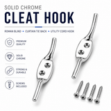 Polished Chrome Cleat Hooks Roman Blind Tie Back Hooks – Chrome Cord Hooks for Curtains, Blinds & Washing Line Tie Downs – Pack of 2