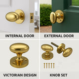 Solid Brass 65mm Victorian Style Oval Mortice Door Knob Set – Traditional Antique Pair for Internal & External Doors