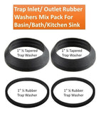 Trap Inlet & Outlet Rubber Washer Set – 1½" & 1¼" Tapered & Flat Seals – 4 Pack for Sink, Basin & Bath Plumbing Trap Fittings