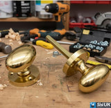 Solid Brass 65mm Victorian Style Oval Mortice Door Knob Set – Traditional Antique Pair for Internal & External Doors