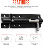 Steel Tower Bolt – Black Powder-Coated Heavy Duty Door Bolt – Sizes 3" to 12" (75mm–300mm)