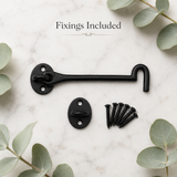 Malleable Black Cabin Hooks – Heavy-Duty Door & Gate Latches – Sizes 3", 4", 6", 8", 10", 12"