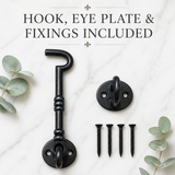 Cabin Hook Twisted Chain Hook Black Ironmongery - Decorative  for Gates, Doors, Sheds (75mm, 100mm, 150mm)