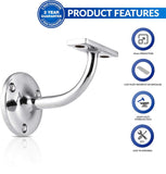 63mm Heavy Duty Handrail Bracket – Chrome, Satin, Brass & Black – Wall Mounted Stair Rail Support with Matching Screws