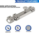 Satin Chrome Door Bolts – 4", 6", 8" Surface Mounted Sliding Door Lock – Durable Tower Bolts for Bedrooms, Bathrooms, Cupboards & Storage