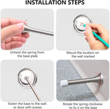 Spring Door Stop Set – Silver or Brass Finish | 75mm Heavy Duty Metal Spring Stops with Base Plate & Anti-Slip Rubber Tip