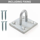 Galvanised Eye on Plate 50mm (2") Square – Heavy Duty Wall Mount Rope & Chain Fixing Eye Plate for Shed, Gate & Garage