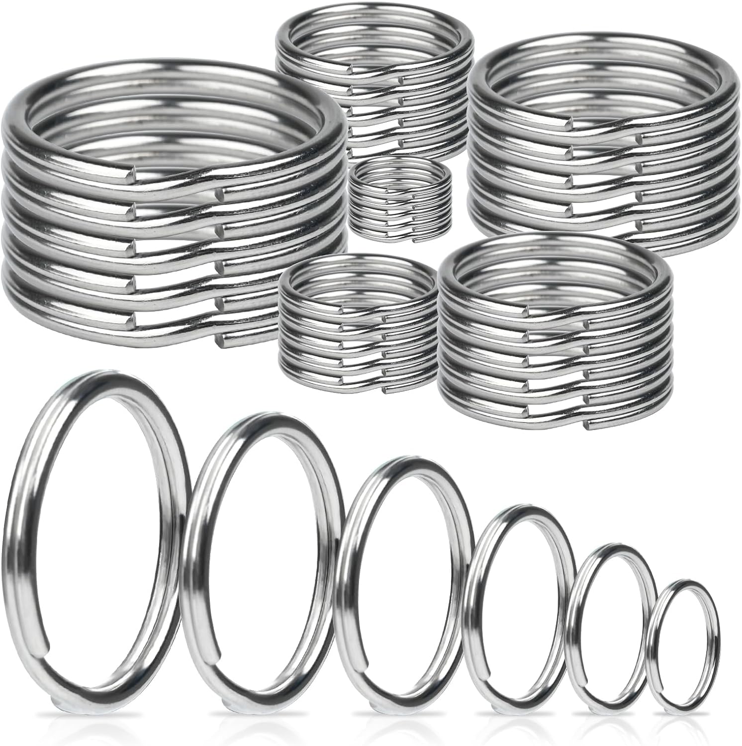 Split Key Rings – Heavy-Duty Silver Metal O-Ring Keychain Holder (20mm, 25mm, 32mm, 38mm, 50mm, 76mm – Multi-Size Pack)