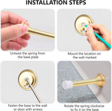 Spring Door Stop Set – Silver or Brass Finish | 75mm Heavy Duty Metal Spring Stops with Base Plate & Anti-Slip Rubber Tip