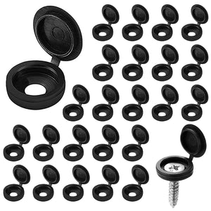 100x Hinged Screw Cover Caps for 6-8 Gauge Screws – White & Black Plastic Caps with Base Washers | Durable, Neat Screw Concealers for Furniture, Cabinets & DIY Fixings