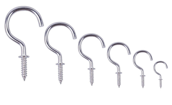 Polished Chrome Shouldered Cup Hooks – Screw-In Metal Wall Hooks for Mugs, Keys, Lights & Storage – Heavy Duty Shiny Finish