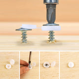 100 Pack Large Hinged Screw Cover Caps for 10–12 Gauge Screws – White Plastic Caps with Base Washers | Durable Screw Head Concealers for Furniture, Cabinets & DIY Projects