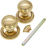 Georgian Round Solid Polished Brass Mortice Sprung Door Knob Set – Golden Grace Pair for Internal & External Doors