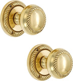 Georgian Round Solid Polished Brass Mortice Sprung Door Knob Set – Golden Grace Pair for Internal & External Doors