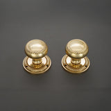 Georgian Round Solid Polished Brass Mortice Sprung Door Knob Set – Golden Grace Pair for Internal & External Doors